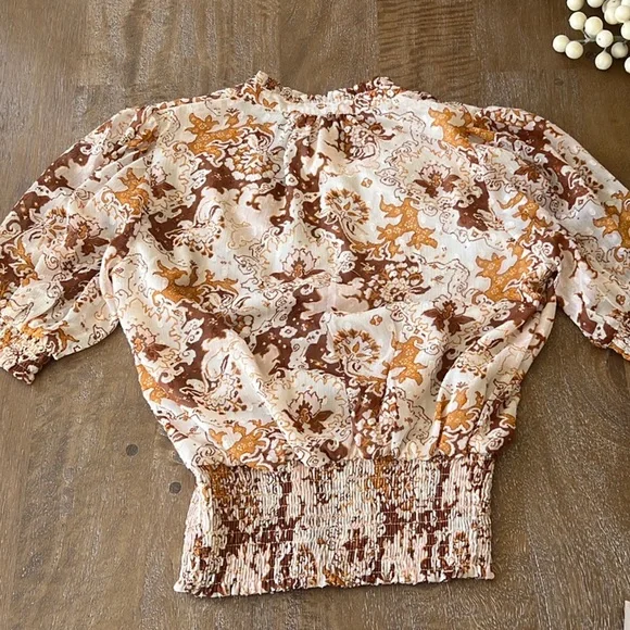 Rachel Zoe Brown and Cream Women's Boho Blouse Top - Picture 4 of 4
